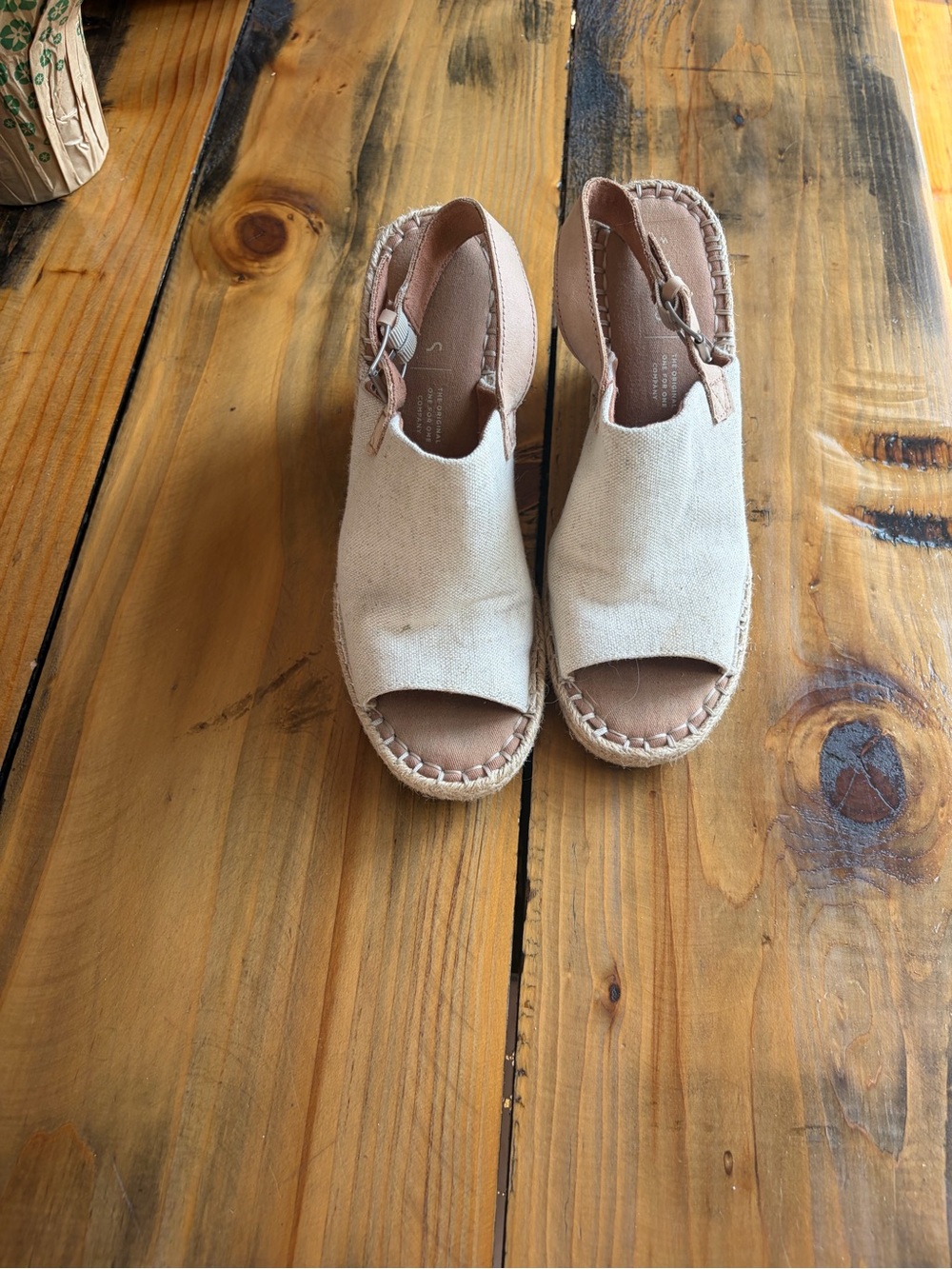 Toms Beige Canvas Wedge Sandals